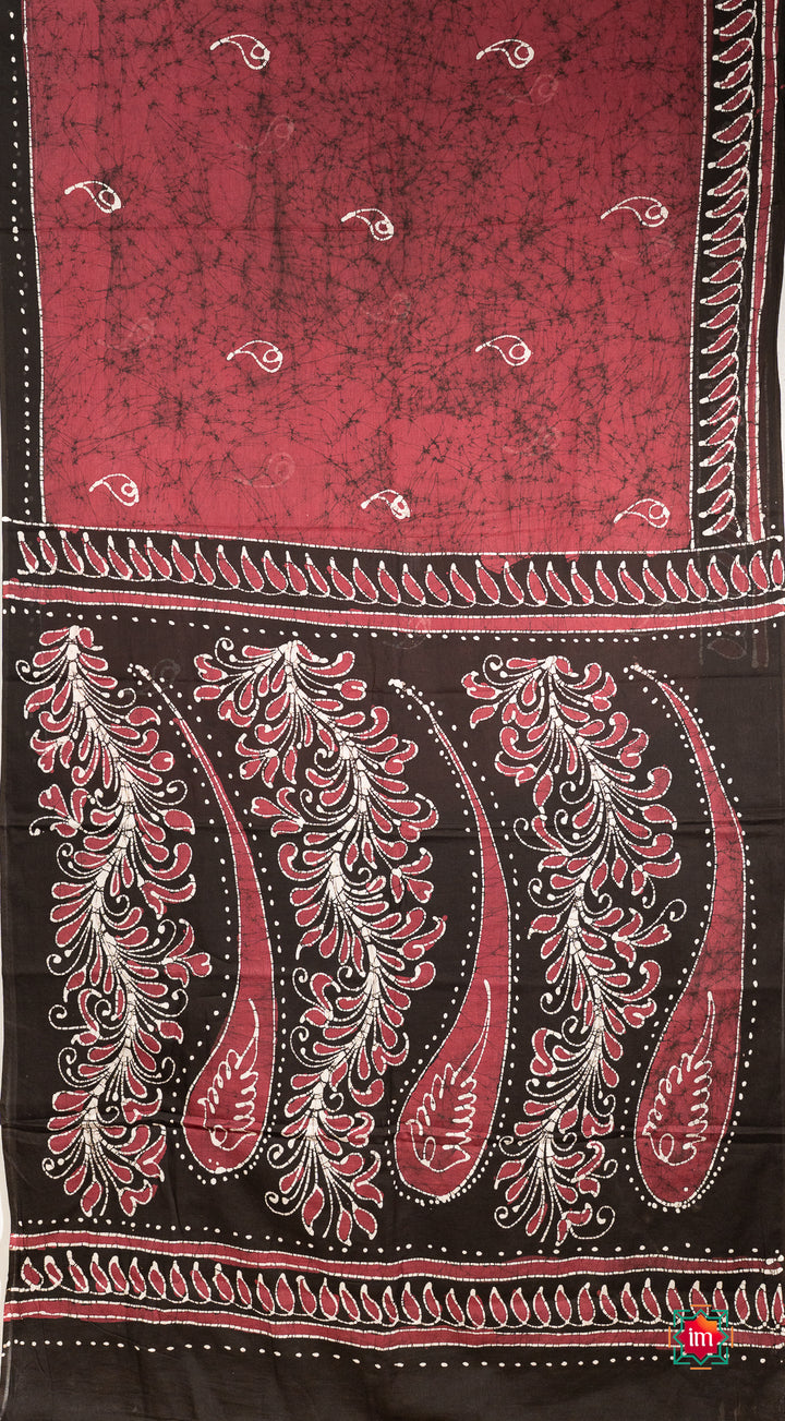 Beet Pink With Brown Batik Cotton Saree Summer Pink-2-The-Indian-Motif
