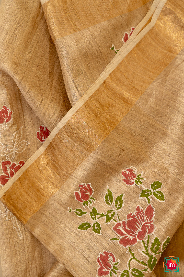 Beige-Bhagalpur-Tussar-Silk-Jugalbandhi-Saree-GulaabPrem-8-The-Indian-Motif