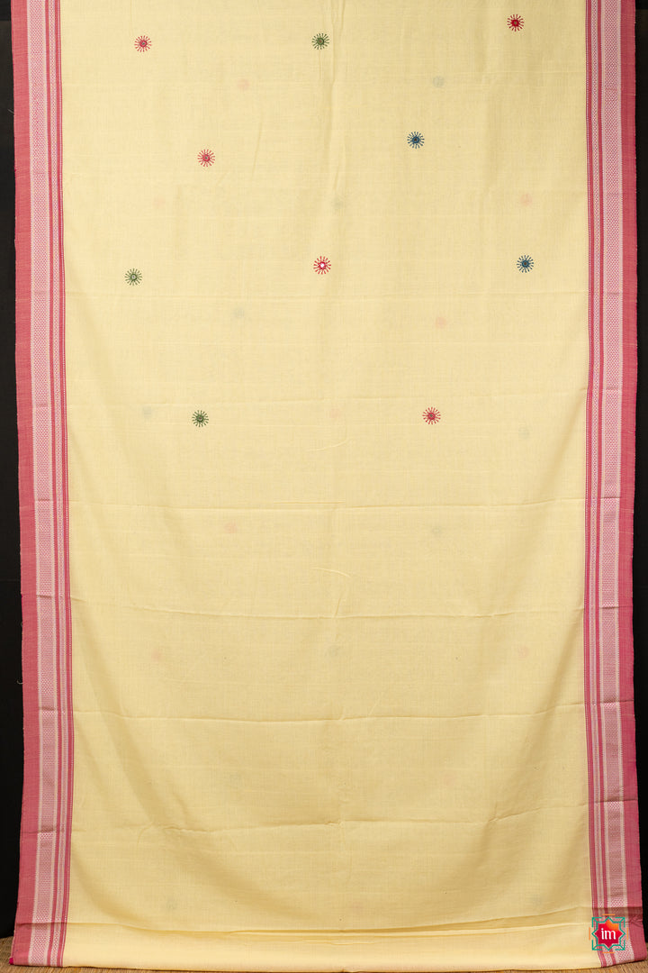 Cream Ilkal Cotton With Lambani Embroidery Jugalbandhi Saree Moonlight-8-The-Indian-Motif