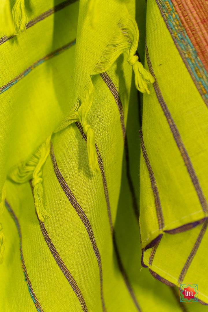 Green Bengal Khesh Cotton Saree Fern Love-1-The Indian Motif
