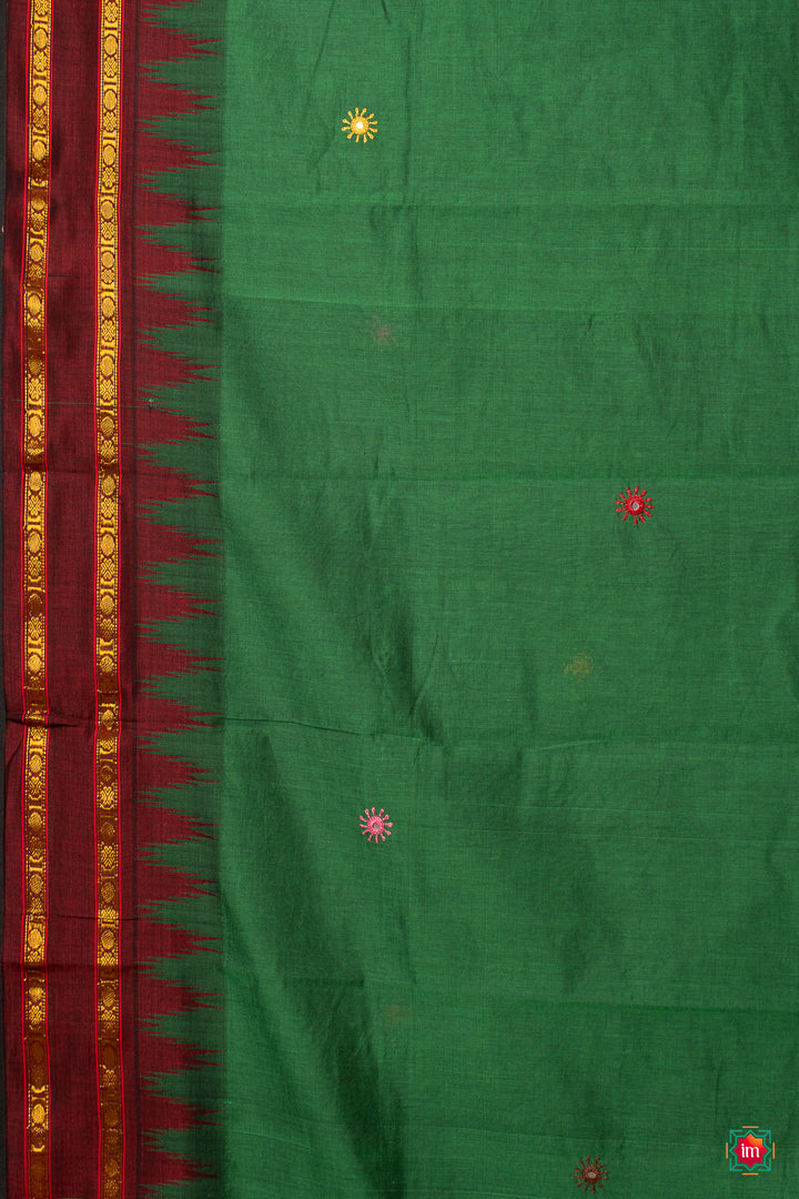 
Green Korvai Kanchi Cotton With Lambani Embroidery Jugalbandhi Saree Emerald Love-7-The-Indian-Motif