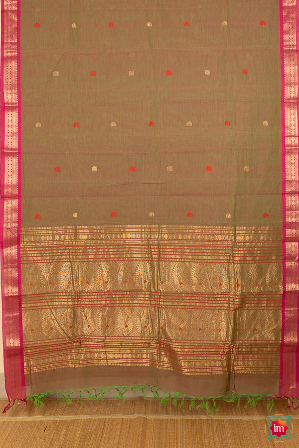 Biscuit Kanchi Cotton Saree With Zari Kamana