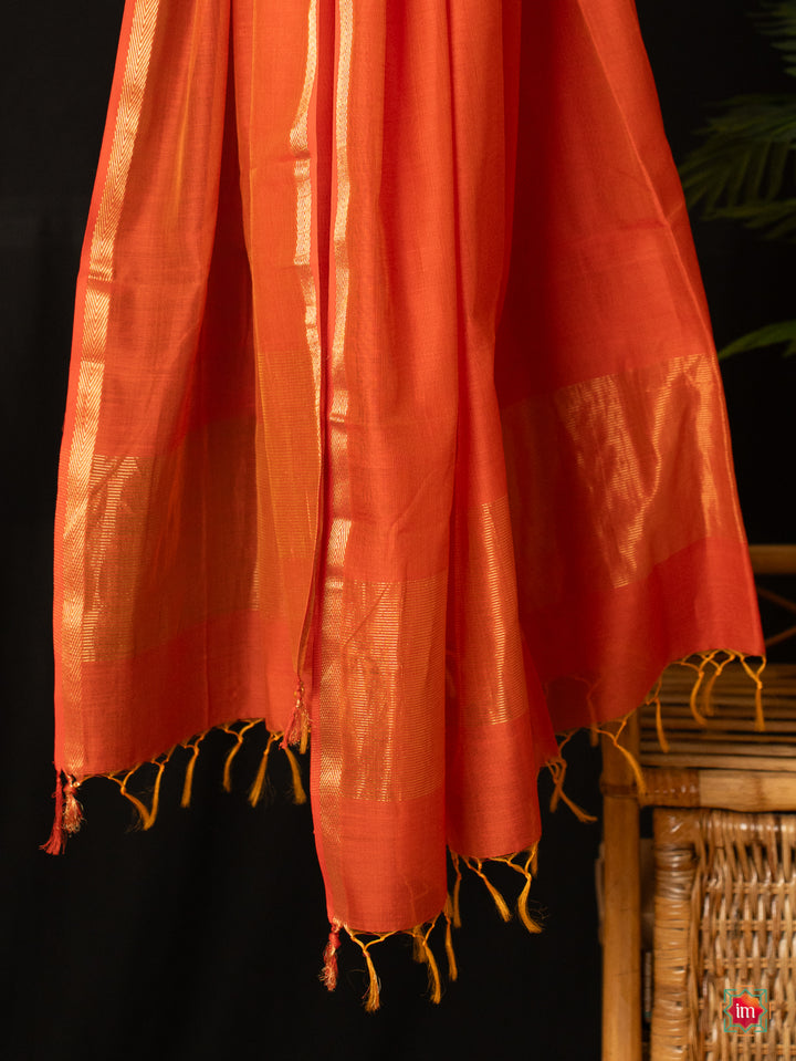 Orange Handloom Maheshwar Silk Cotton Dupatta-1-The Indian Motif