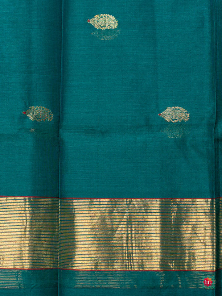 Peacock Green Golden Handloom Chanderi Silk Cotton Dupatta1-The Indian Motif
