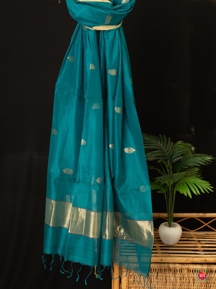 Peacock Green Golden Handloom Chanderi Silk Cotton Dupatta3-The Indian Motif
