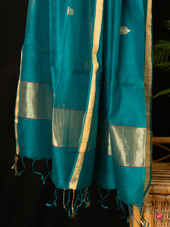 Peacock Green Golden Handloom Chanderi Silk Cotton Dupatta4-The Indian Motif