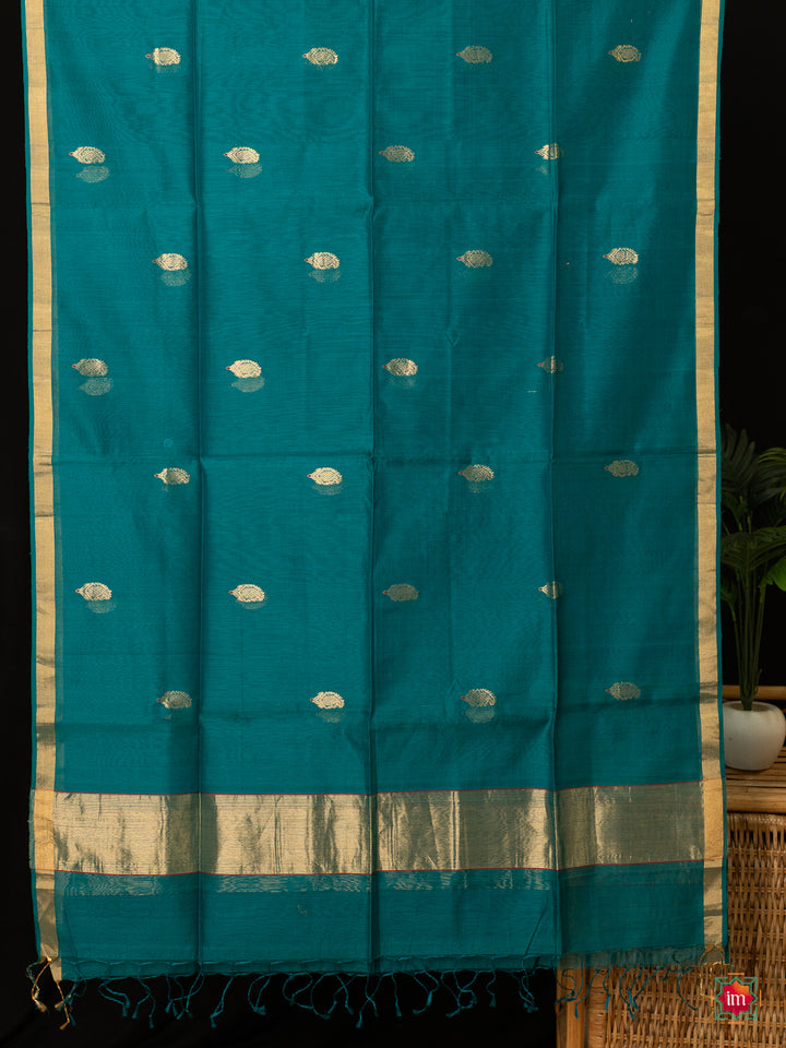 Peacock Green Golden Handloom Chanderi Silk Cotton Dupatta The Indian Motif
