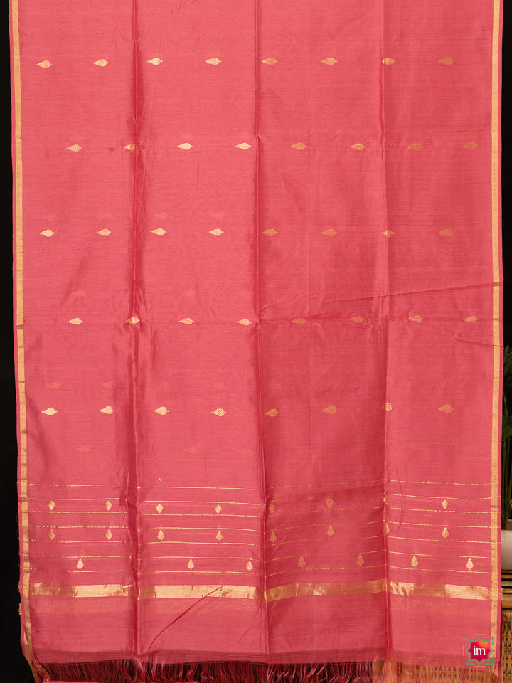 Pink Handloom Chanderi Silk Cotton Dupatta -The Indian Motif 