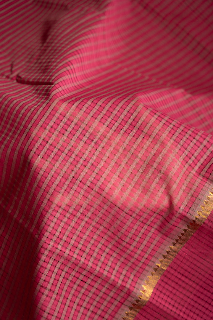 Pink With Grey Mangalagiri Cotton Saree Gulaab-1The-Indian-Motif