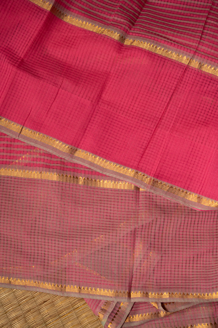 Pink With Grey Mangalagiri Cotton Saree Gulaab-2-The-Indian-Motif