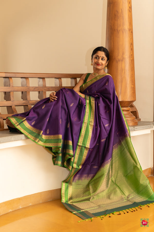 Purple-Green-Handloom-Silk-Saree-Samudram-The-Indian-Motif