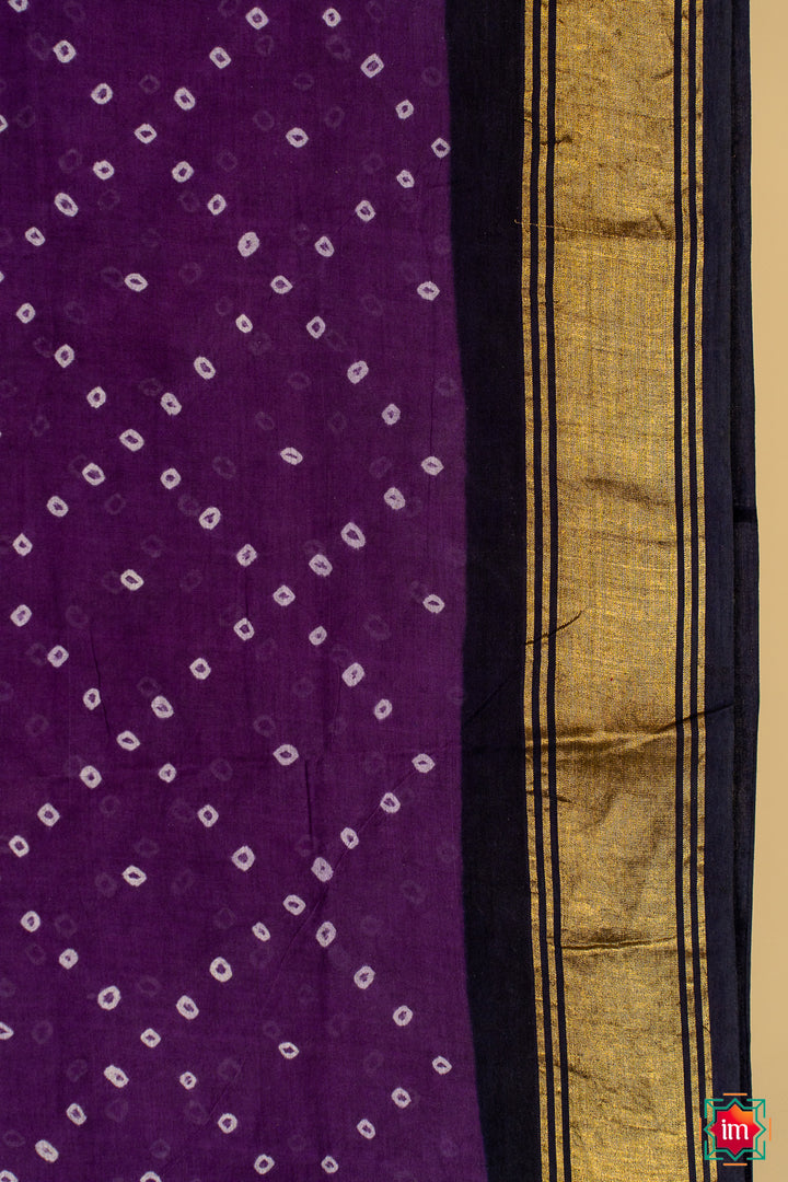 Purple and Blue Handloom Handknotted Sungudi Cotton Saree Janaki-2-The Indian Motif