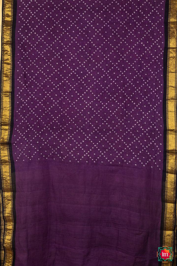 Purple and Blue Handloom Handknotted Sungudi Cotton Saree Janaki-5-The Indian Motif