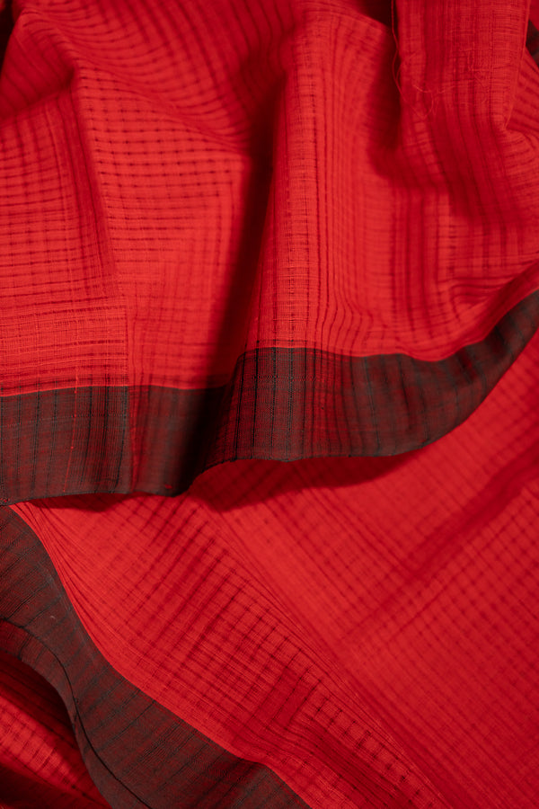 Red Handloom Mangalgiri Cotton Saree Hibiscus-2-The-Indian-Motif