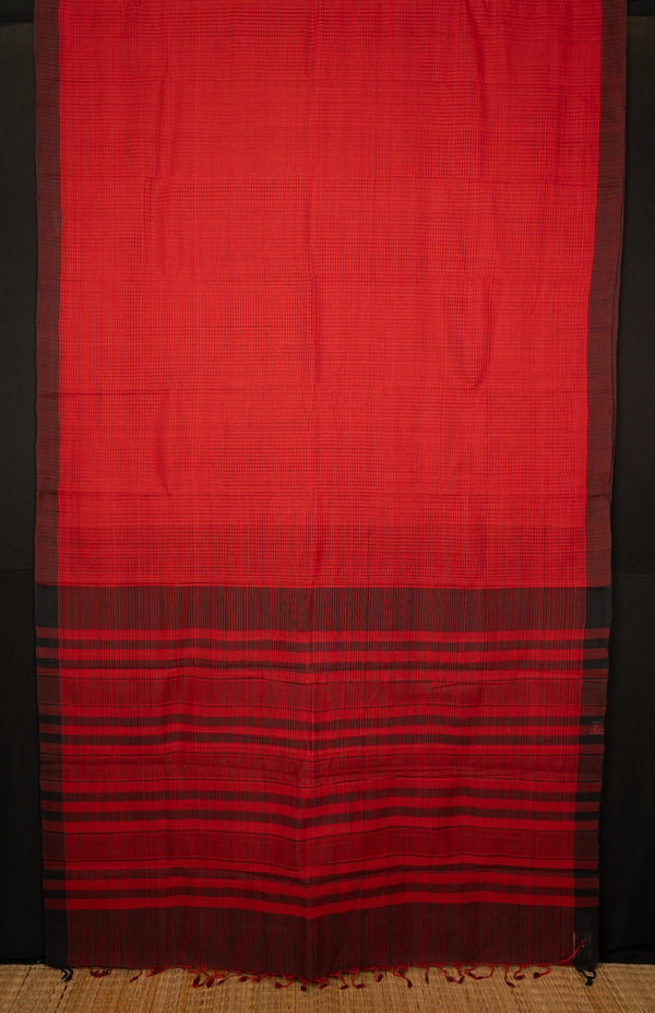 Red Handloom Mangalgiri Cotton Saree Hibiscus-The-Indian-Motif