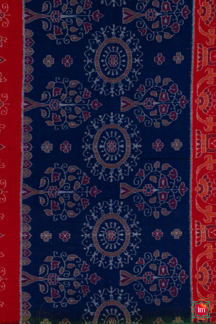 Red With Purple Sambalpur Ikkat Cotton Saree Khumb-4-The Indian Motif