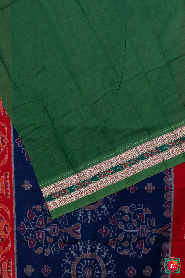 Red With Purple Sambalpur Ikkat Cotton Saree Khumb-6-The Indian Motif