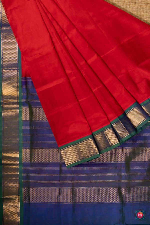 Red With Blue Kanchi Silk Cotton Saree Madhuram