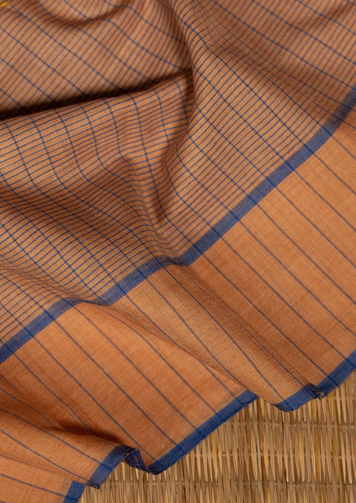 Sandal Checkered Handloom Cotton Baiga Saree Maati-5-The-Indian-Motif