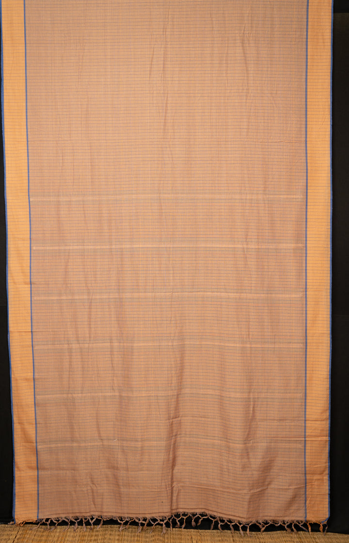 Sandal Checkered Handloom Cotton Baiga Saree Maati-6-The-Indian-Motif