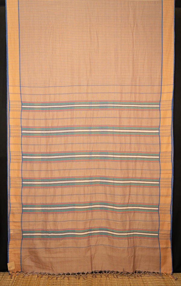 Sandal Checkered Handloom Cotton Baiga Saree Maati-The-Indian-Motif