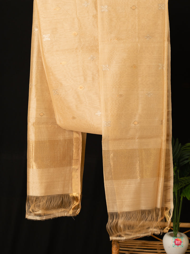 Sandal Silver Golden Handloom Chanderi Silk Cotton Dupatta 2 The Indian Motif
