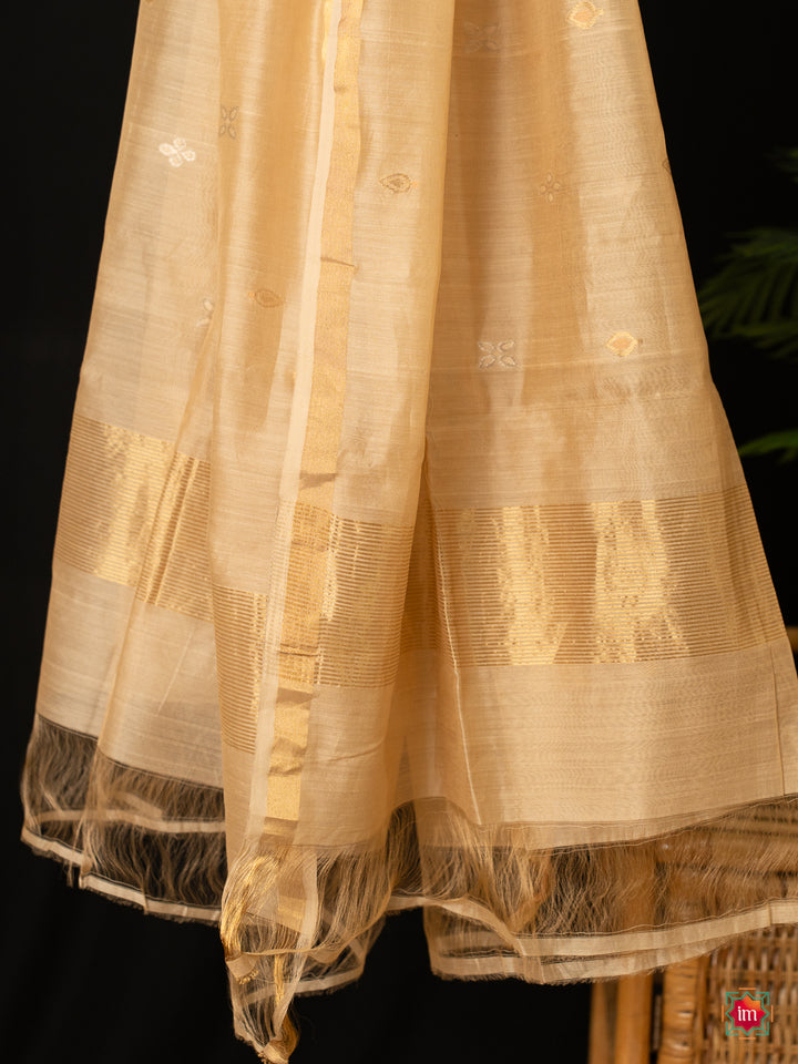 
Sandal Silver Golden Handloom Chanderi Silk Cotton Dupatta 4 The Indian Motif