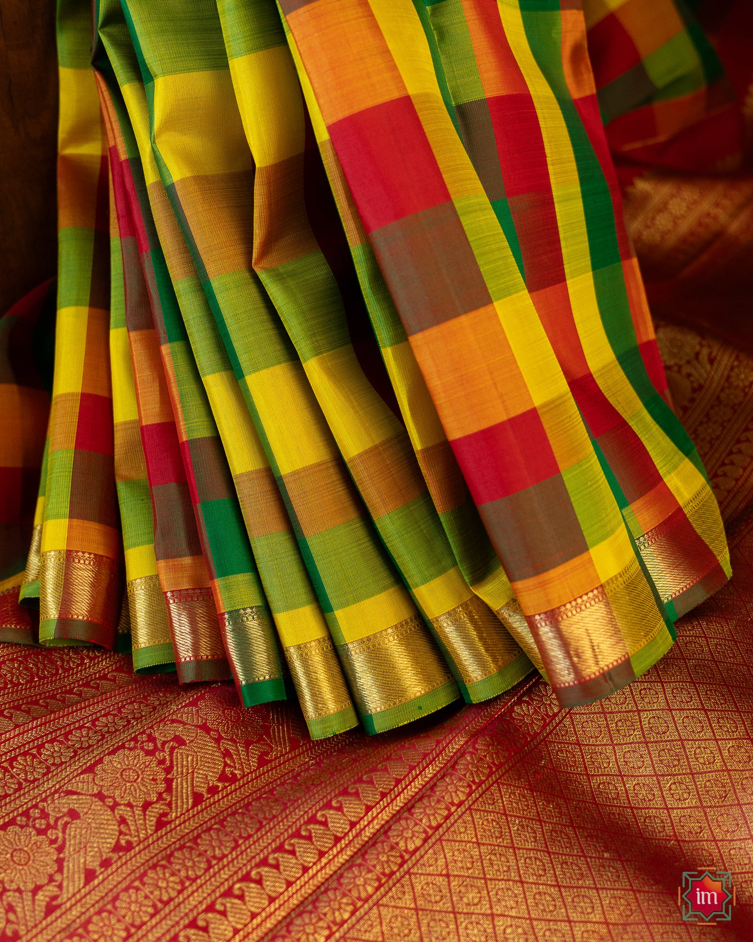 Silk cotton saree blue and green with allover paalum pazhamum checks & –  Prashanti Sarees