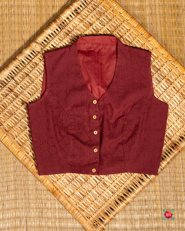 Maroon Hakoba Cotton Smart Sleeveless Blouse Tara