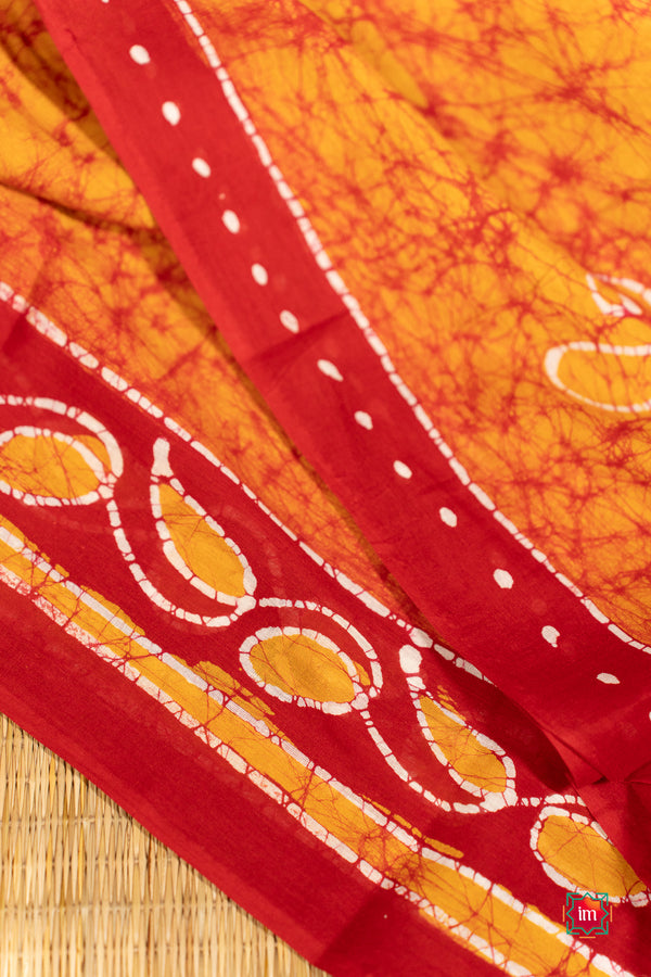 Turmeric Red Batik Cotton Saree Turmeric Twist