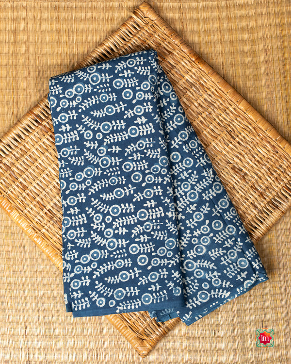 Indigo Floral Bagru Handblock Printed Fabric