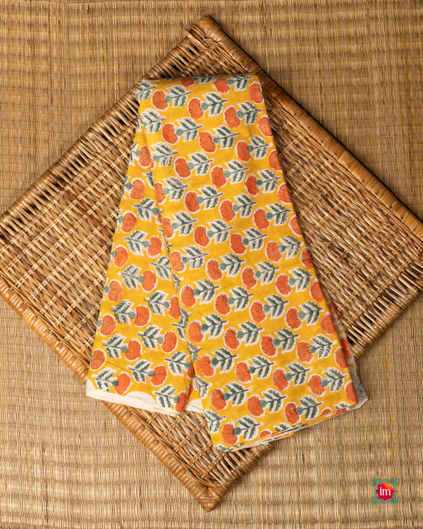 Yellow Marigold Bagru Handblock Printed Fabric