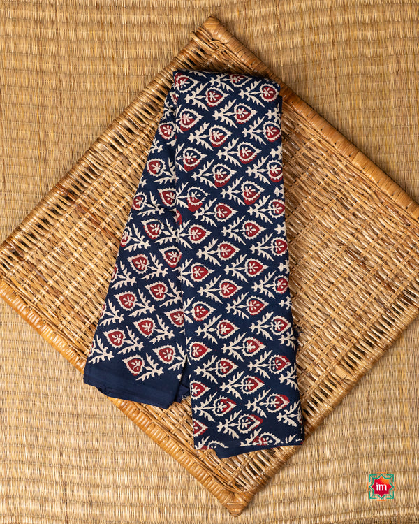 Navy Blue Bagru Handblock Printed Fabric