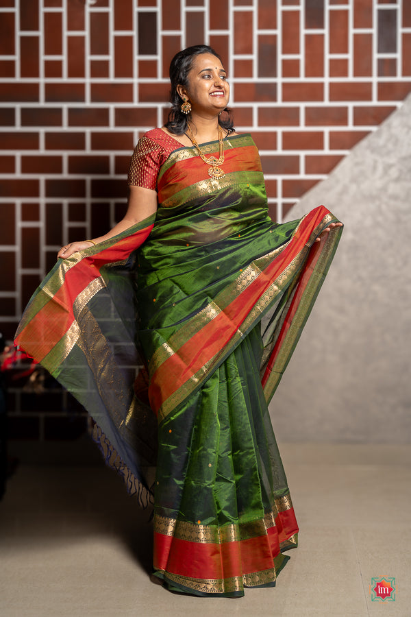 Green With Red Kanchi Silk Cotton Saree Vasumathi