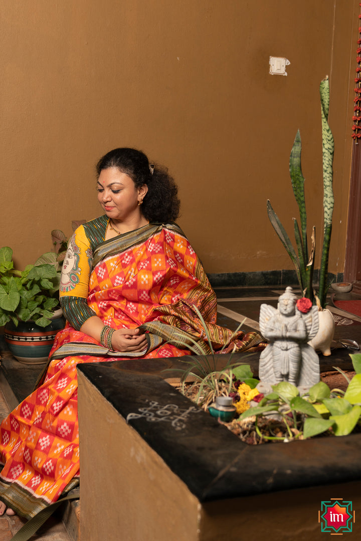 Red Yellow Khandua Silk Saree Sreemathi – THE INDIAN MOTIF