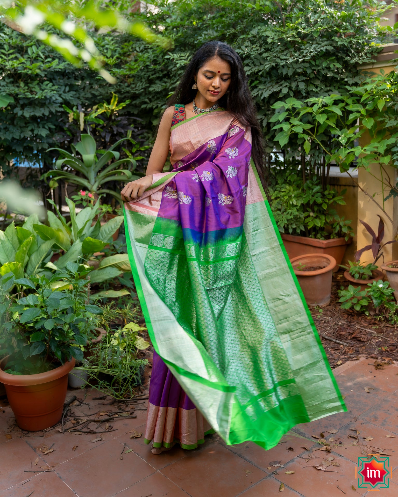 Purple with green uppada tissue sarees
