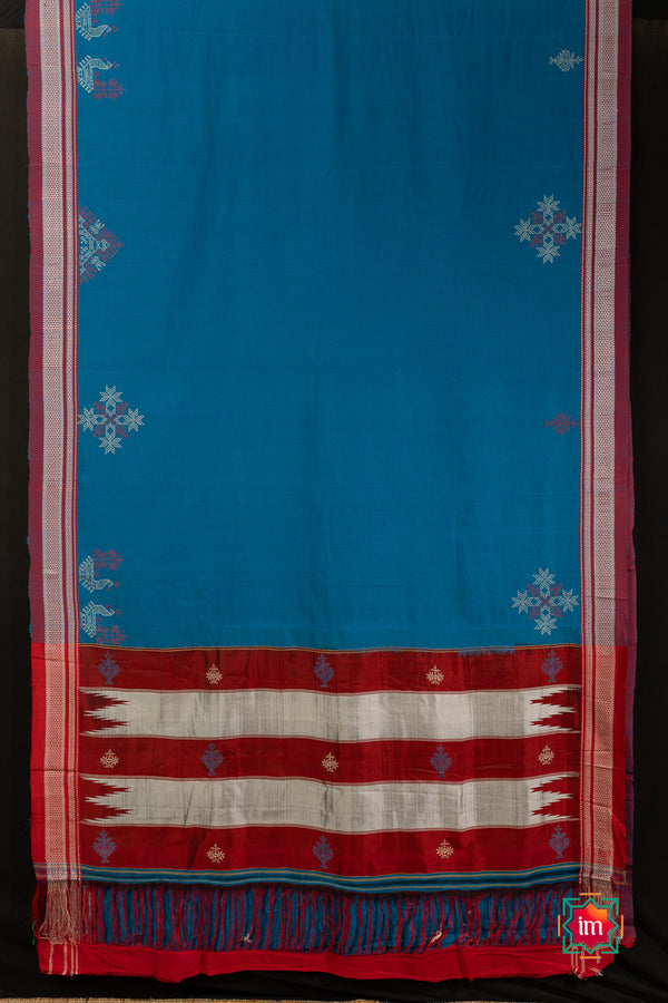 Blue Ilkal Jugalbandhi Cotton Saree With Kasuti Hand Embroidery Keertana