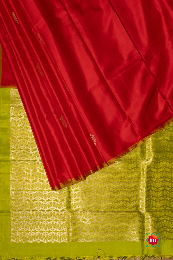 Chilli red with lemon green Pure Silk Kodiyala Saree Samyukha