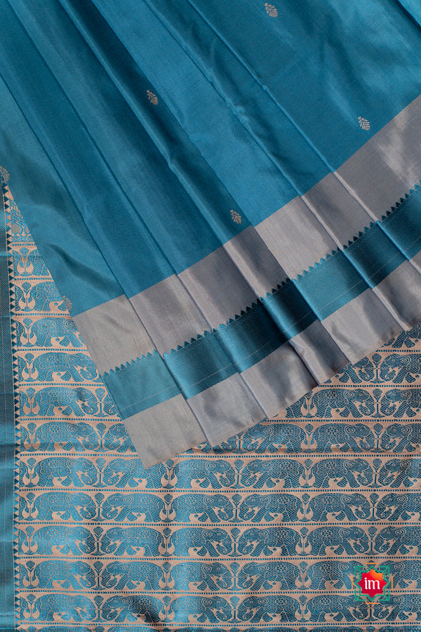 Cerulean Blue Pure Silk Kodiyala Saree Vismaya