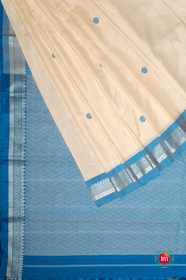 White With Blue Pure Silk Kodiyala Saree Amrutham