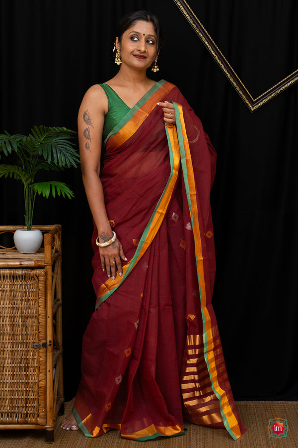 Vermillion Venkatgiri Cotton Saree Kumkuma