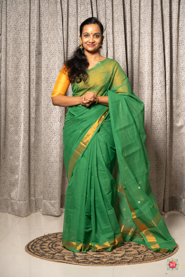 Emerald Green Venkatgiri Cotton Saree Marugadham