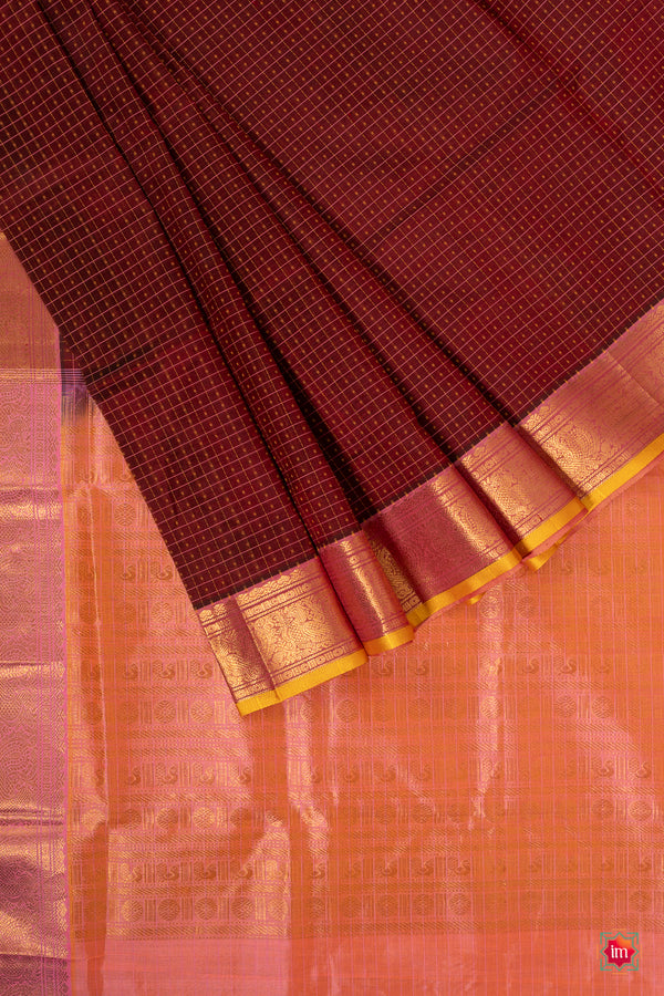 Brown With Peach Lakshadeepam Kanchi Silk Cotton Saree