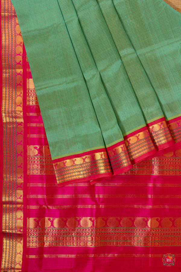 Rama Green With Pink Kanchi Korvai Silk Cotton Saree