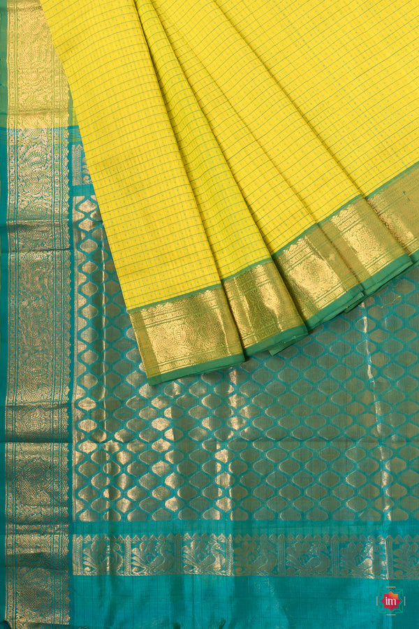 Yellow With Turquoise Lakshadeepam Kanchi Silk Cotton Saree