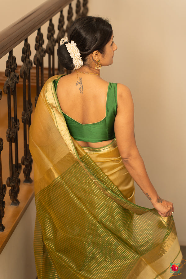 Mehendi Green Handwoven Maheshwari Silk Cotton Saree