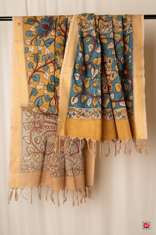 Handpainted Cotton Kalamkari Dupatta Apsara