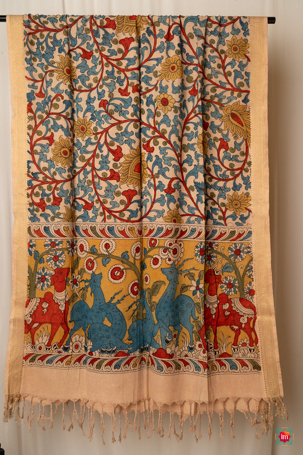 Handpainted Cotton Kalamkari Dupatta Hiran