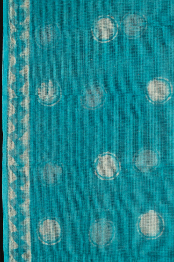 Turquoise Blue Bagru Handblock Printed Kota Doria Saree Jhumroo-1-The -Indian-Motif