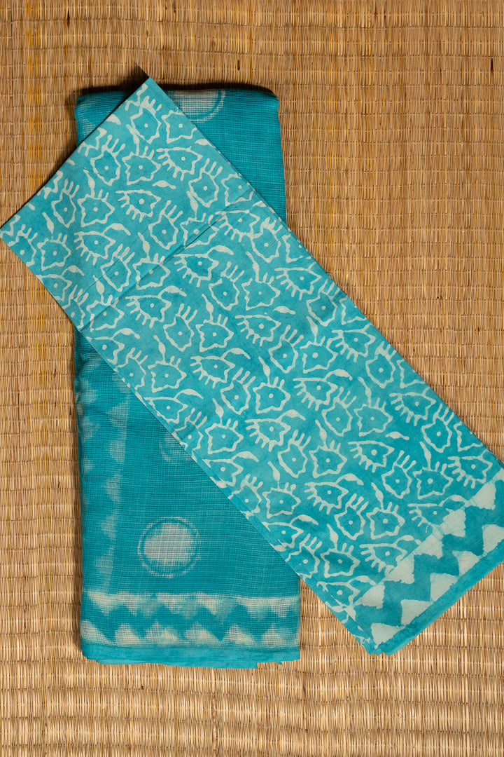 Turquoise Blue Bagru Handblock Printed Kota Doria Saree Jhumroo-7-The -Indian-Motif